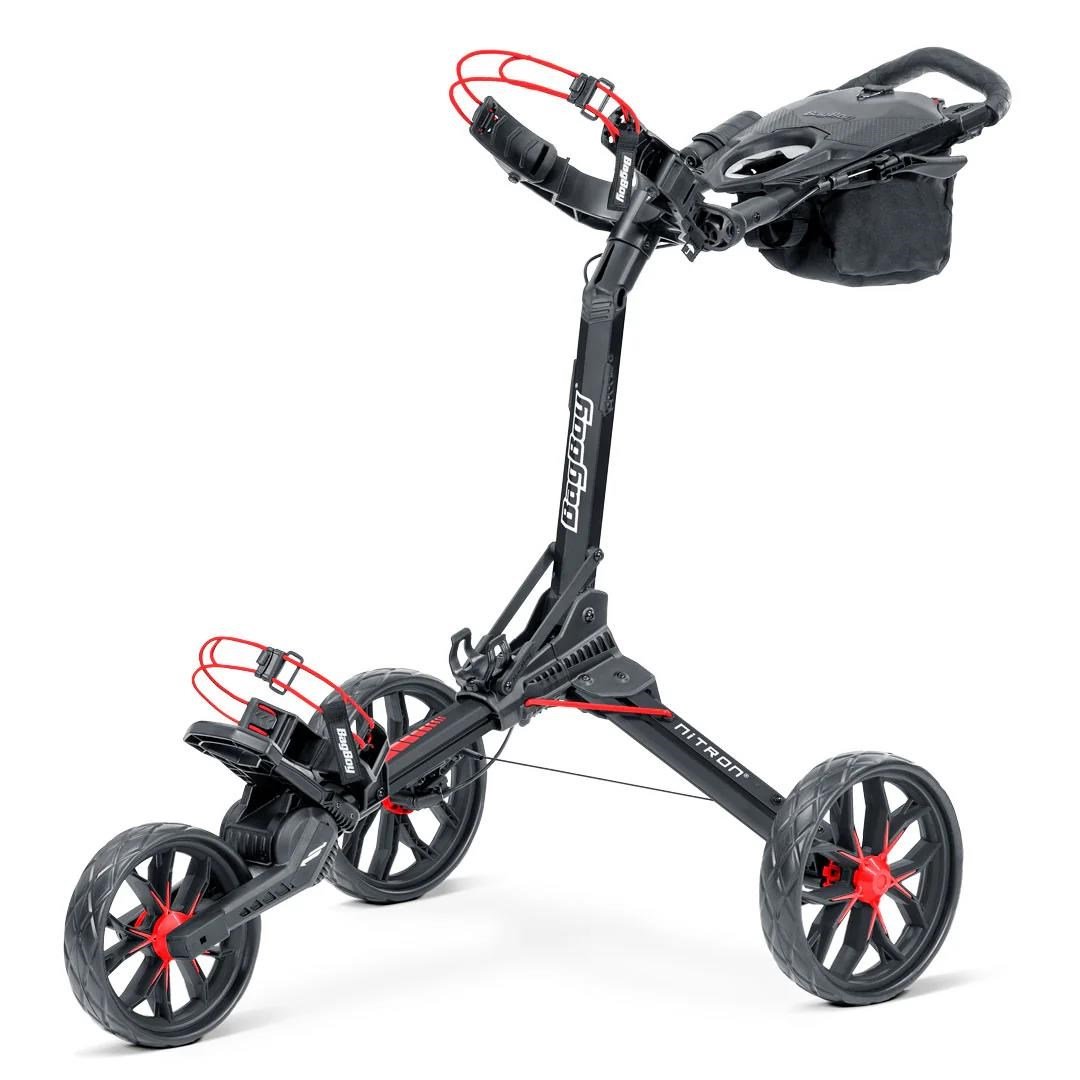 Bag Boy Nitron Auto-Open chariot manuel, noir/rouge