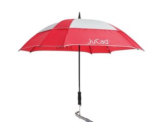 JuCad parapluie de golf télescopique 68" carré et résistant au vent avec épingle, rouge/argent