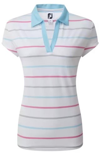 FootJoy Birdseye Stripe Smooth Jacquard polo femme, blanc/bleu
