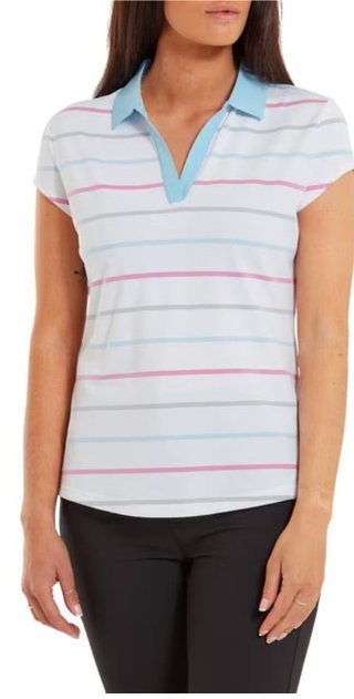 FootJoy Birdseye Stripe Smooth Jacquard polo femme, blanc/bleu