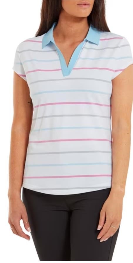 FootJoy Birdseye Stripe Smooth Jacquard polo femme, blanc/bleu