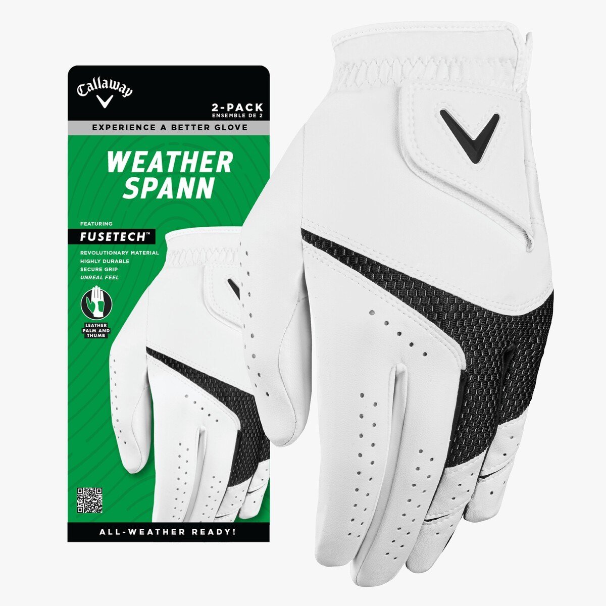 Callaway Weather Spann gants de golf homme (lot de 2), blanc