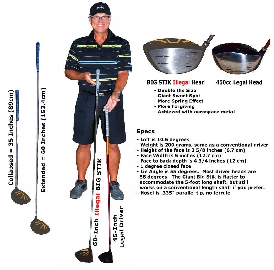 Divnick Golf Big Stik Adjustable driver télescopique 10,5°, tête surdimensionnée illégale