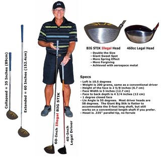 Divnick Golf Big Stik Adjustable driver télescopique 10,5°, tête surdimensionnée illégale
