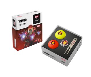 Volvik VIVID MARVEL IRONMAN pack de balles de golf (2 balles + marqueur + fourchette), mix de couleurs