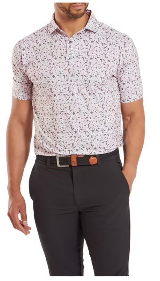 FootJoy Primrose Print Lisle polo homme, rose clair