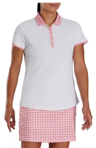 FootJoy Gingham Trim polo femme, blanc