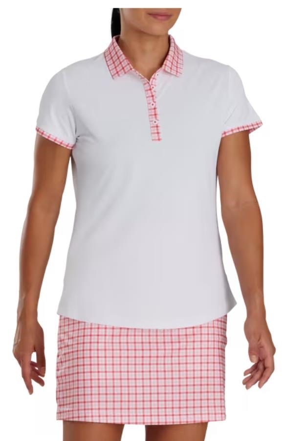 FootJoy Gingham Trim polo femme, blanc