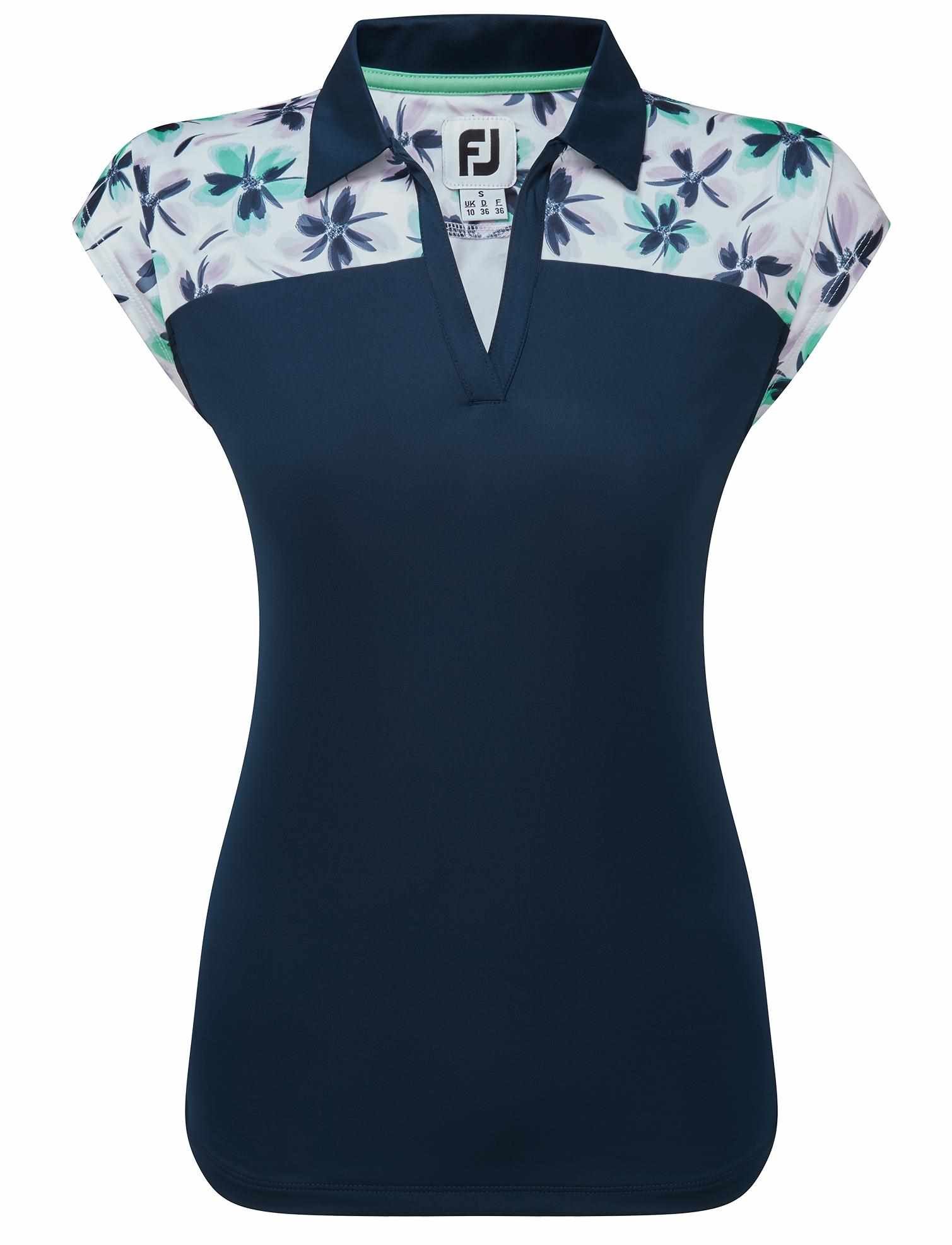 FootJoy Blocked Floral Print Lisle polo femme, marine
