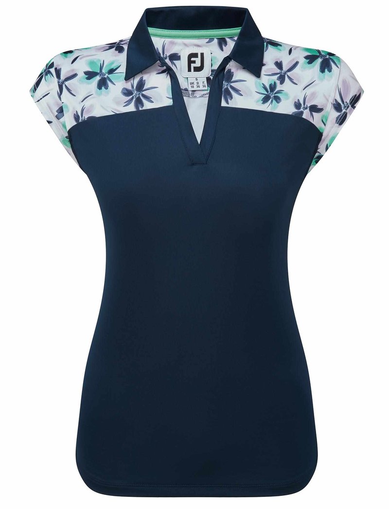 FootJoy Blocked Floral Print Lisle polo femme, marine