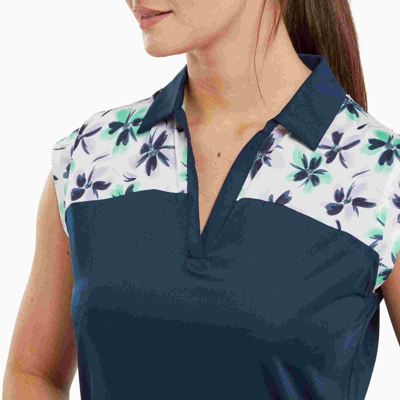 FootJoy Blocked Floral Print Lisle polo femme, marine