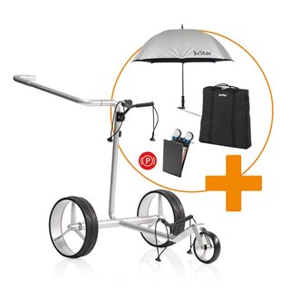JuStar Carbon Light SET (incl. umbrella, scorecard holder, carry bag, el. parking brake) chariot électrique, titanium