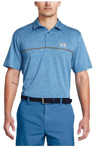 Under Armour Playoff 3.0 Stripe polo homme, photon blue/nova orange/midnight navy