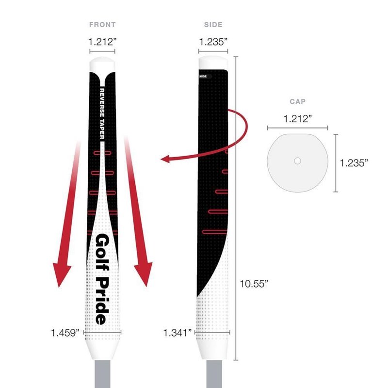 Golf Pride Reverse Taper putter grip, Round Large, embout rouge