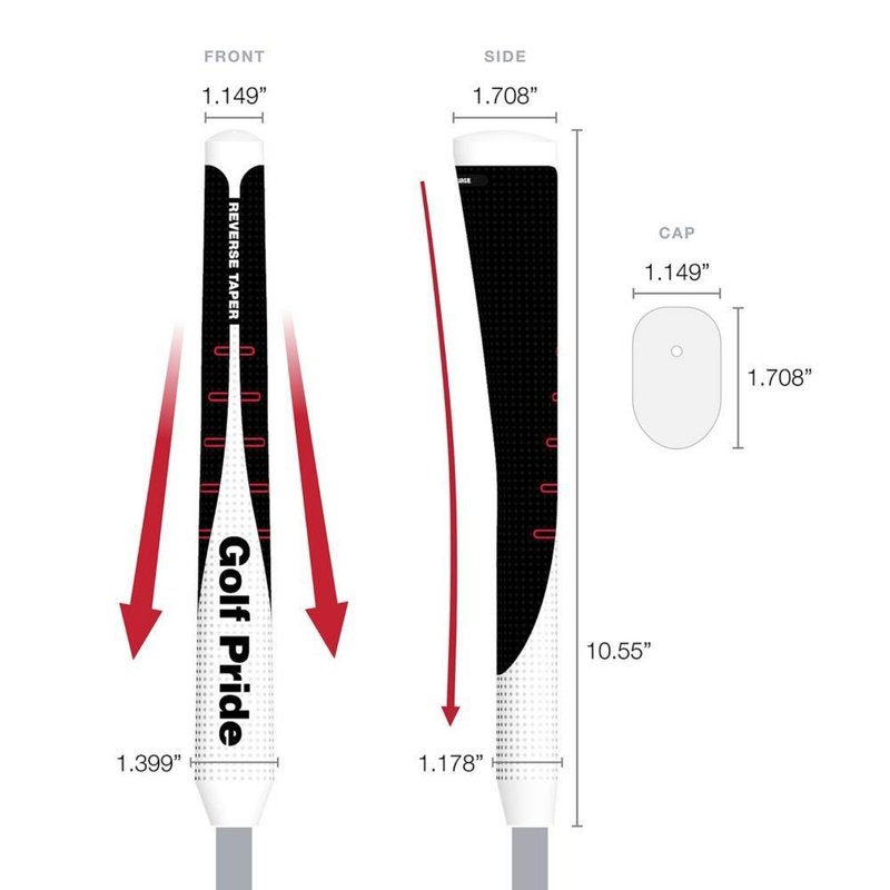 Golf Pride Reverse Taper Pistol Large grip de putter, capuchon rouge
