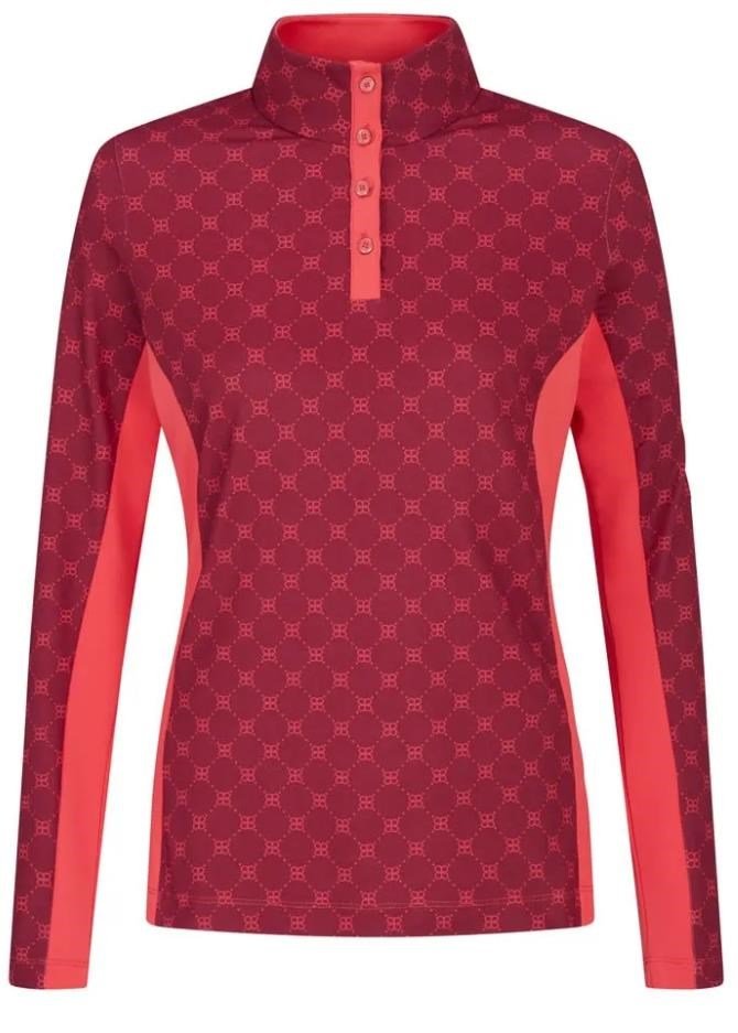 PING Lolette Printed long sleeve polo femme, tibetan red multi/cayenne