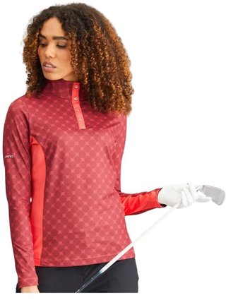PING Lolette Printed long sleeve polo femme, tibetan red multi/cayenne