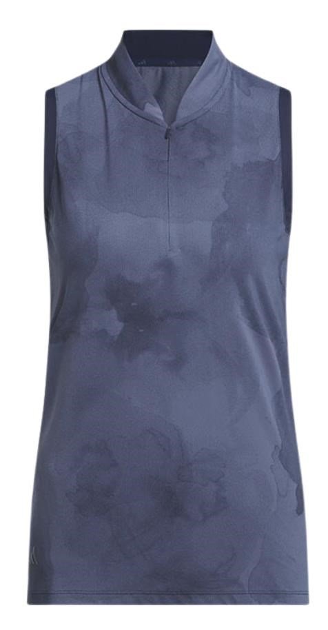 Polo de golf femme bleu marine, zone de poitrine dégagée
