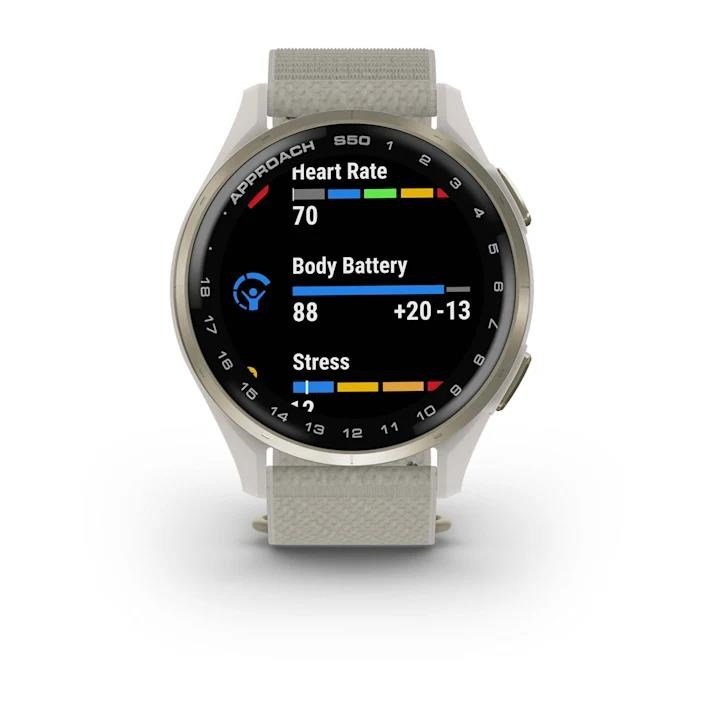 Garmin Approach S50 montre GPS, ivoire nylon/or crème aluminium