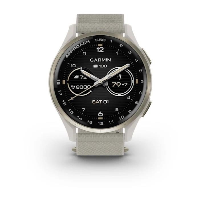 Garmin Approach S50 montre GPS, ivoire nylon/or crème aluminium
