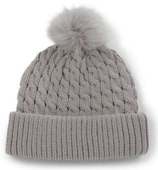 Titleist Cable Knit Pom Pom bonnet d'hiver femme, gris clair