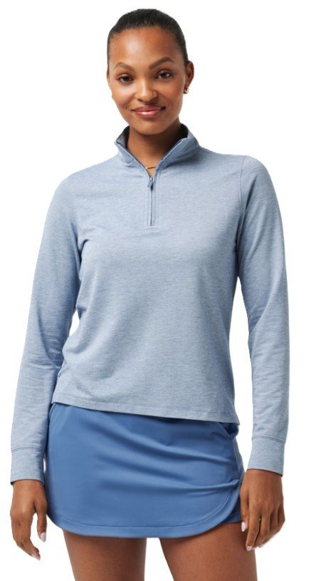 Travis Mathew Featherweightt Active zip long sleeve polo femme manches longues, heather copen blue