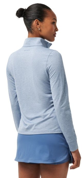 Travis Mathew Featherweightt Active zip long sleeve polo femme manches longues, heather copen blue