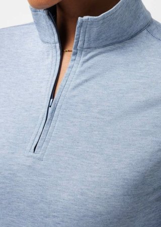 Travis Mathew Featherweightt Active zip long sleeve polo femme manches longues, heather copen blue