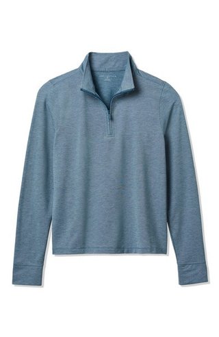Travis Mathew Featherweightt Active zip long sleeve polo femme manches longues, heather copen blue