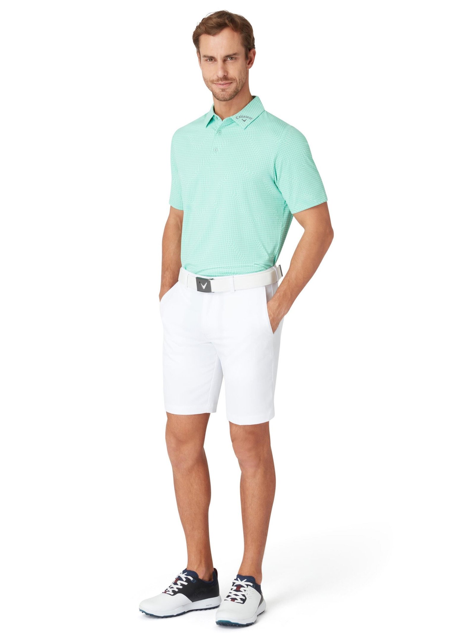 Callaway Warped Gingham Print polo homme, neptune green