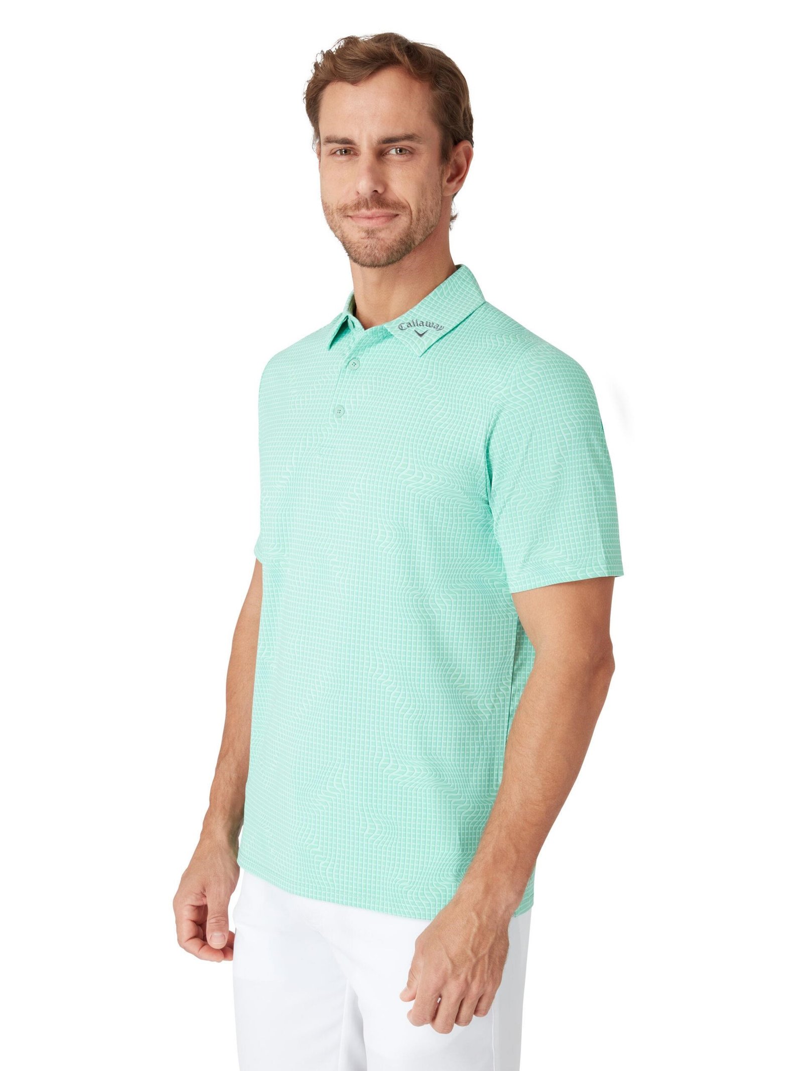 Callaway Warped Gingham Print polo homme, neptune green