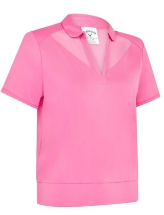 Callaway Waist Length Mesh Detail Short Sleeve polo femme, cheeky pink