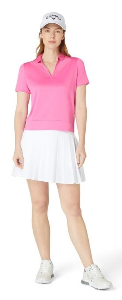 Callaway Waist Length Mesh Detail Short Sleeve polo femme, cheeky pink