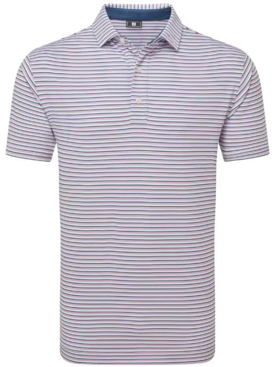 FootJoy Balance Stripe Lisle polo homme, skyway/white/dark denim/pink lemonade