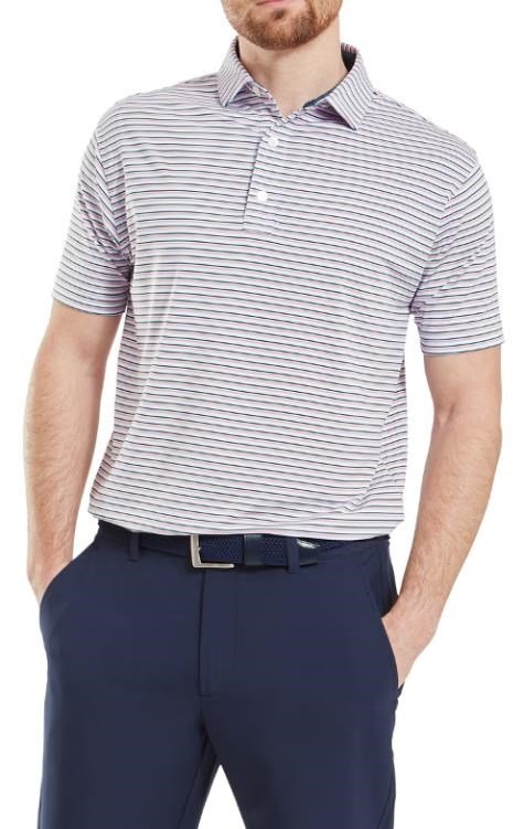 FootJoy Balance Stripe Lisle polo homme, skyway/white/dark denim/pink lemonade
