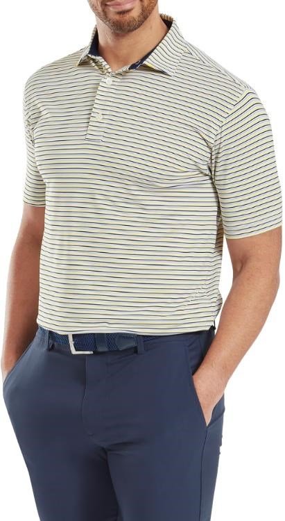 FootJoy Balance Stripe Lisle polo homme, blanc/marine/gris/taxi