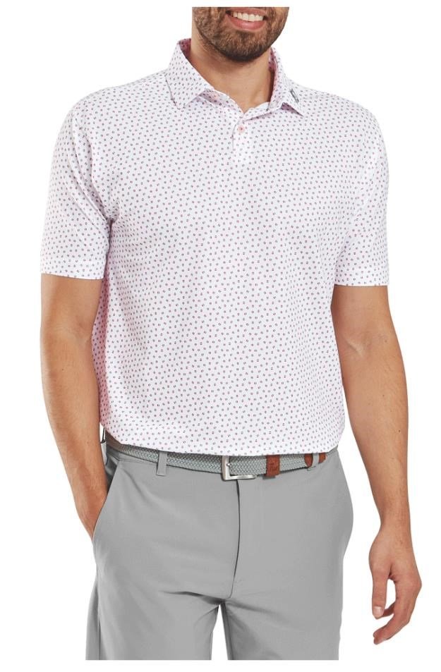 FootJoy Bounce Print Pique polo homme, blanc/hibiscus