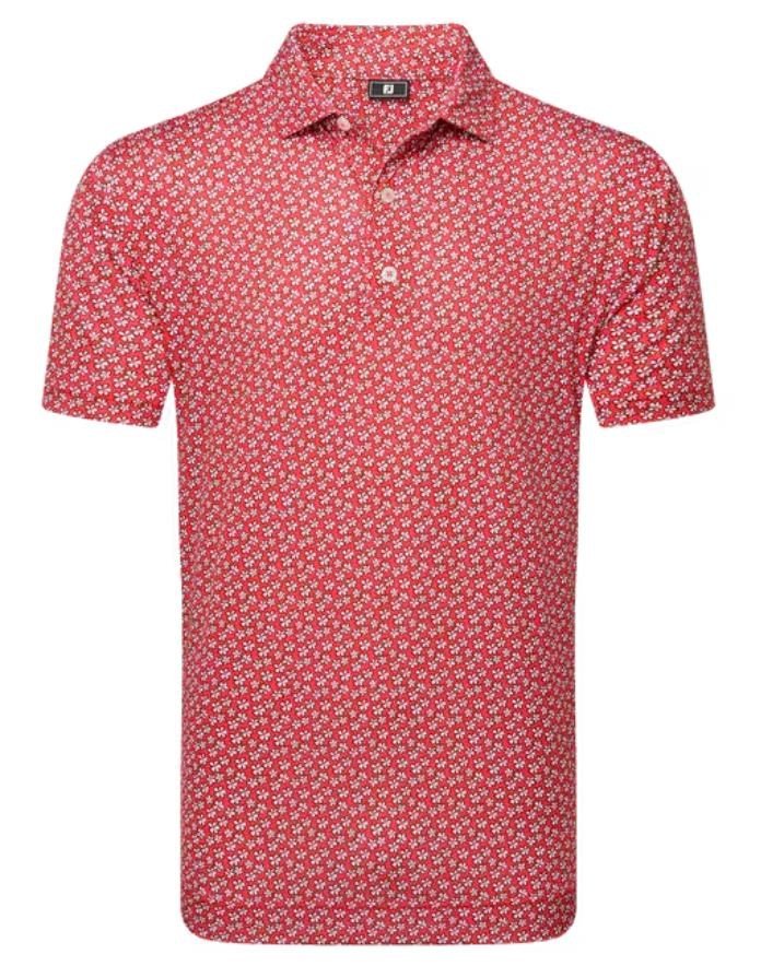 FootJoy Floral Sketch Print Lisle polo homme, white/hibiscus