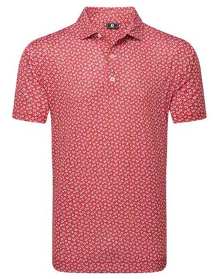 FootJoy Floral Sketch Print Lisle polo homme, white/hibiscus