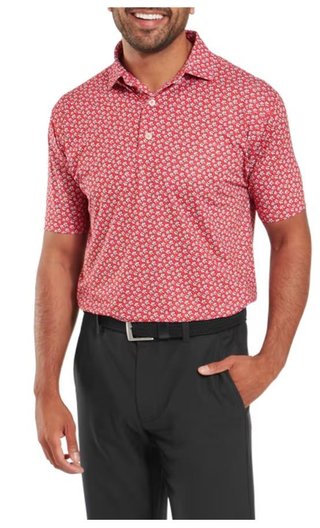 FootJoy Floral Sketch Print Lisle polo homme, white/hibiscus