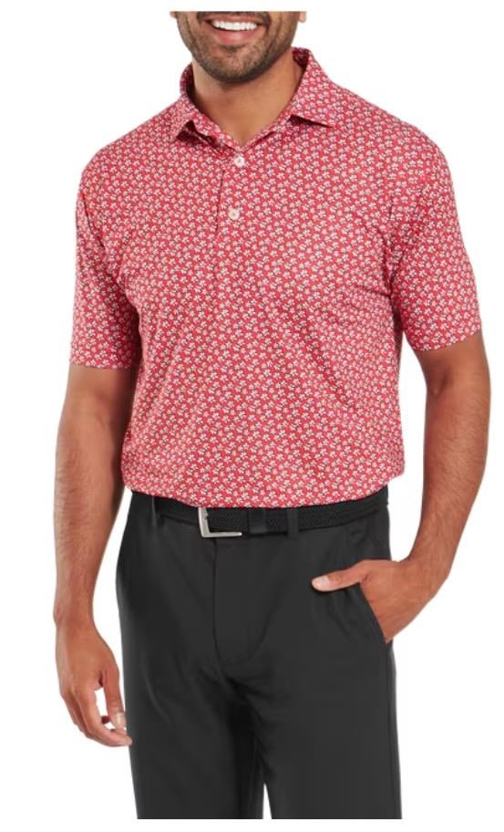 FootJoy Floral Sketch Print Lisle polo homme, white/hibiscus