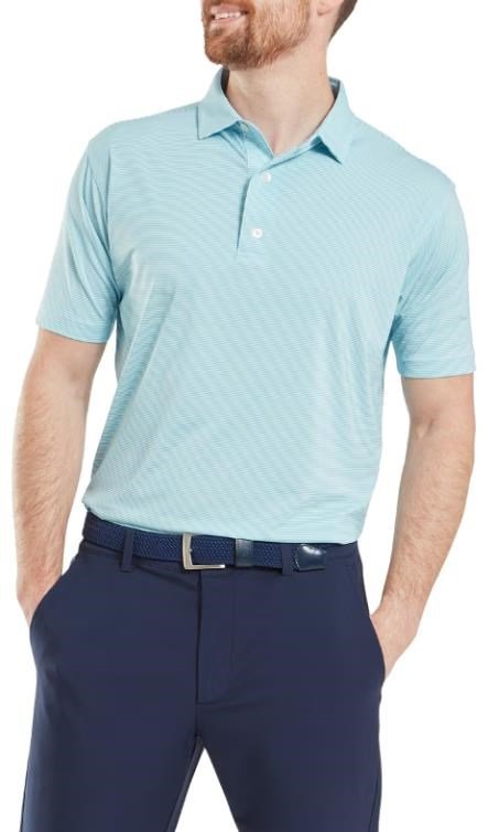 FootJoy Micro Feeder Stripe Lisle polo homme, bleu clair/blanc