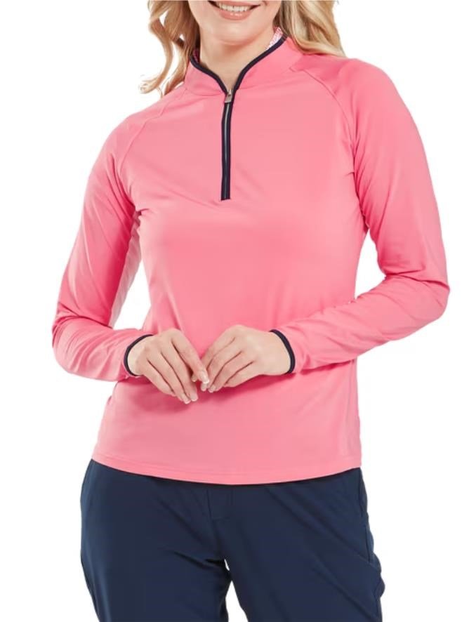 FootJoy 1/4-Zip LS Sun Protection polo manches longues femme, pink lemonade
