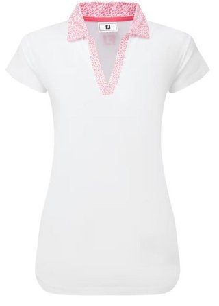 FootJoy Cap Sleeve Print Trim Lisle polo femme, blanc/pink lemonade