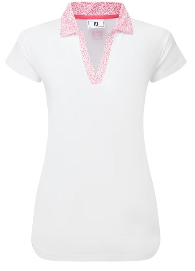 FootJoy Cap Sleeve Print Trim Lisle polo femme, blanc/pink lemonade