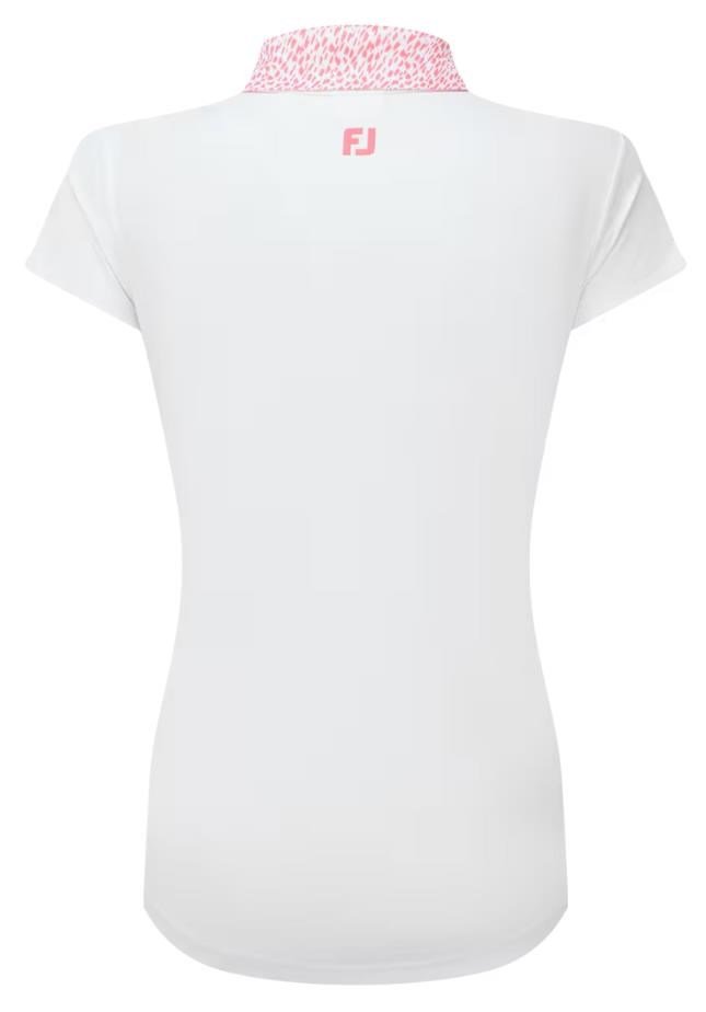 FootJoy Cap Sleeve Print Trim Lisle polo femme, blanc/pink lemonade