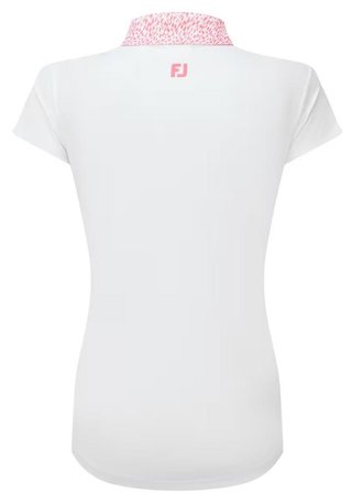 FootJoy Cap Sleeve Print Trim Lisle polo femme, blanc/pink lemonade