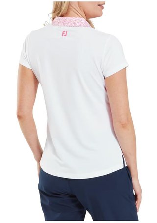 FootJoy Cap Sleeve Print Trim Lisle polo femme, blanc/pink lemonade