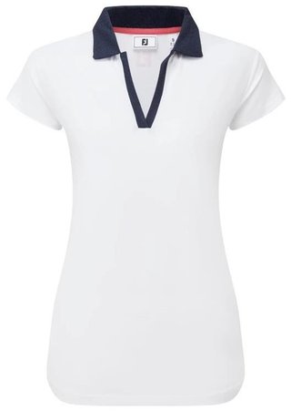FootJoy Cap Sleeve Print Trim Lisle polo femme, blanc/marine