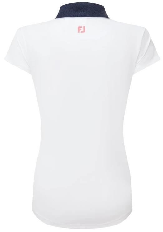 FootJoy Cap Sleeve Print Trim Lisle polo femme, blanc/marine